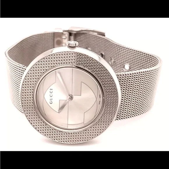 GUCCI Stainless Steel 35mm U-Play Mesh Quartz Watch Silver #88 new battery Gucci woman watch U Play Stainless Steel YA129446 35mm | eBay main image 3